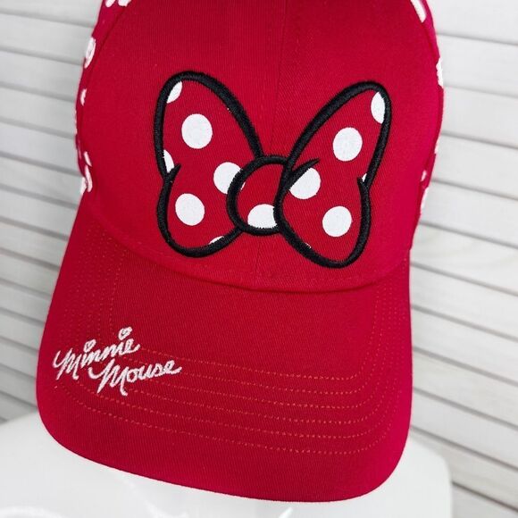 Disney Minnie Mouse Polkadot Baseball Cap Hat Red White Bow Adjustable - Picture 6 of 12
